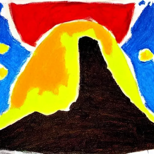 Image similar to a child's crayon drawing of a nuclear explosion