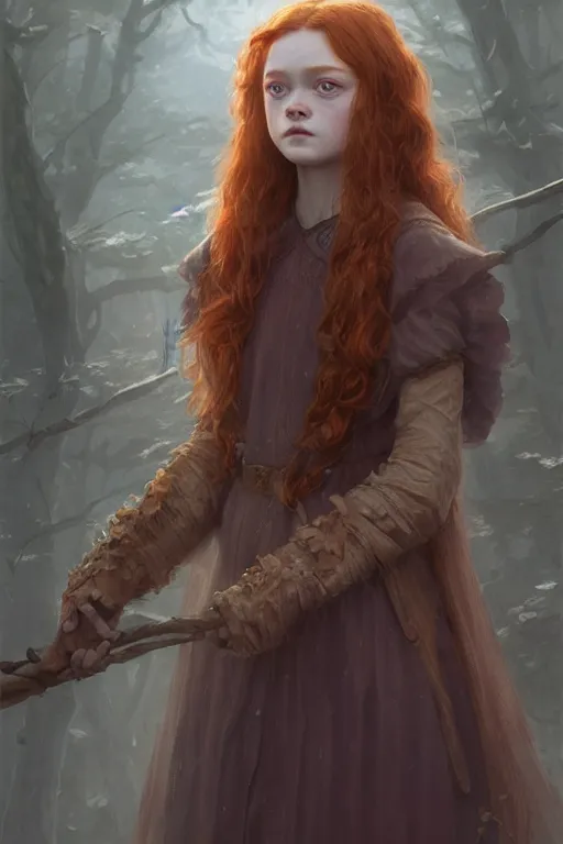 Prompt: sadie sink goddess of the autumn twilight, highly detailed, digital painting, artstation, concept art, smooth, sharp focus, illustration, unreal engine 5, 8 k, art by artgerm and greg rutkowski and edgar maxence