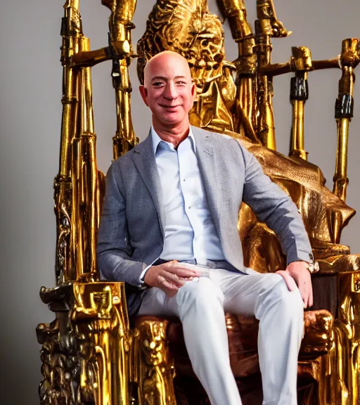 Image similar to A photo of jeff bezos the barbarian sitting on his throne, award winning photography, sigma 85mm Lens F/1.4, perfect faces