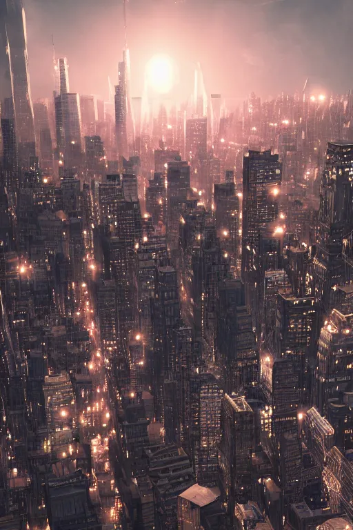 Prompt: new york skyline 2 2 0 0 sci - fi intricate, hyper detailed, accent lighting, dramatic light, 4 k octane render