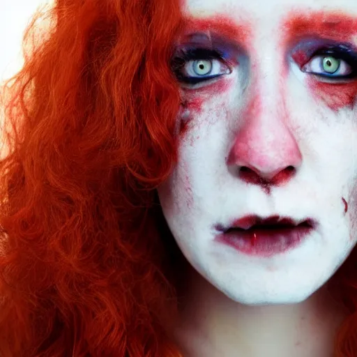 Image similar to close up portrait photo of a real beauty redhead zombie, 8k,