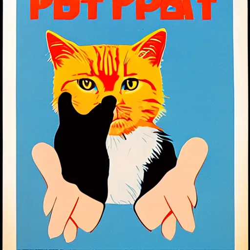 Prompt: A 1980s propaganda poster telling you to pet your cat