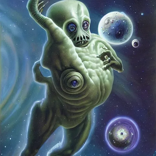 Prompt: the alien transcendent cosmic tardigrade that awaits you at the end of all of space and time, by gerald brom