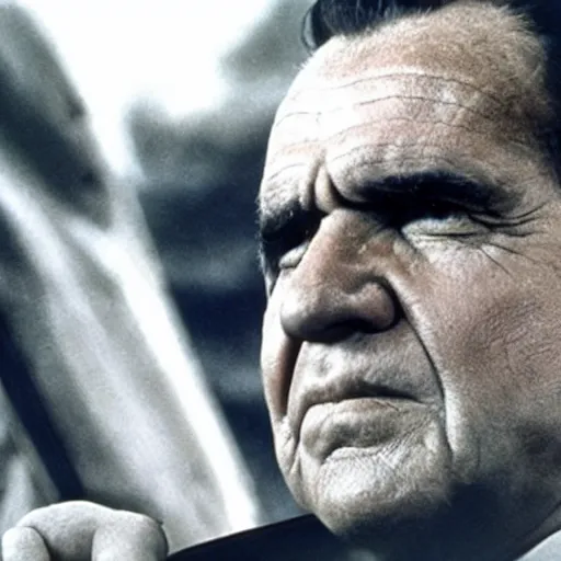 Image similar to A still of Richard Nixon as Rambo in Rambo First Blood