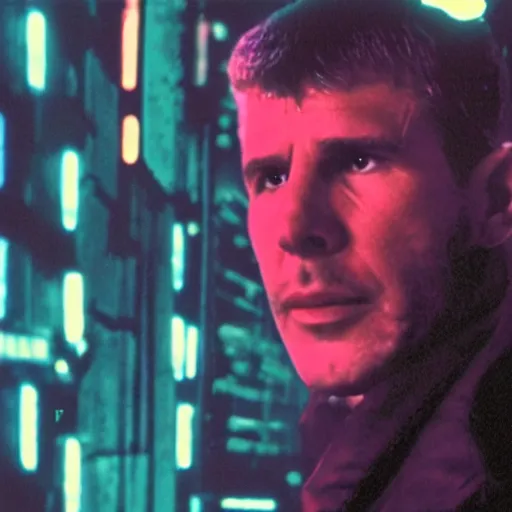 Prompt: bladerunner scene where deckard does standup comedy