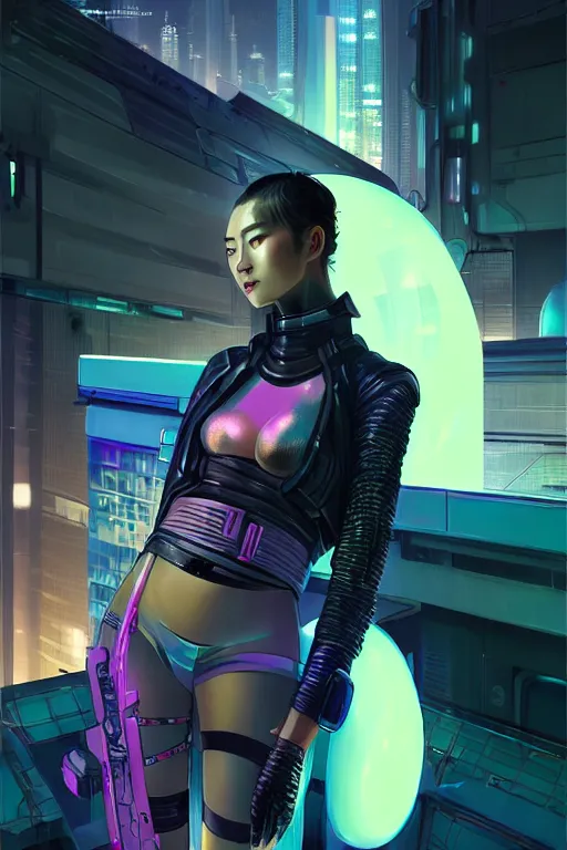 Image similar to portrait futuristic fabulous cyberpunk female samurai, in futuristic starlight galaxy tokyo rooftop cyberpunk night, ssci-fi, fantasy, intricate, very very beautiful, elegant, neon light, highly detailed, digital painting, artstation, concept art, soft light, hdri, smooth, sharp focus, illustration, art by tian zi and craig mullins and WLOP and alphonse mucha