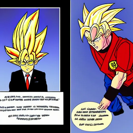 Image similar to François hollande transforming into super saiyan, drew by akira toryama