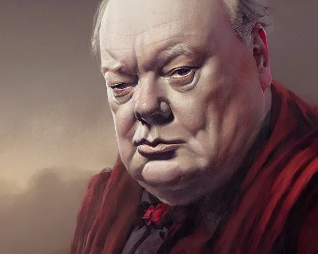 Image similar to a portrait of wiston churchill in the style of a ancient roman empire senator wearing a toga, art by greg rutkowski and artgerma, stunning! concept art, character design