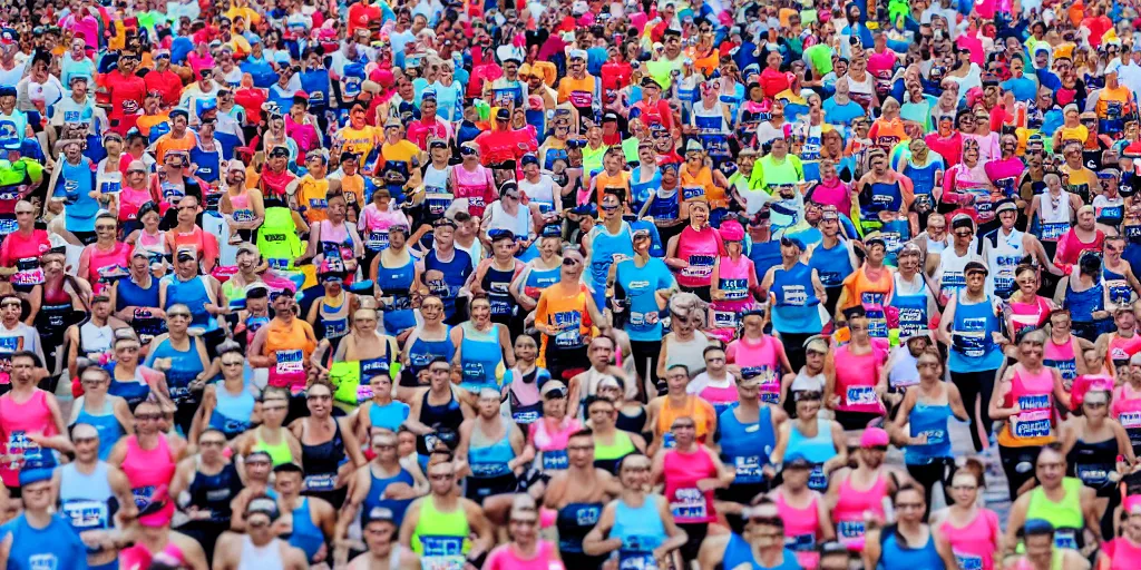 Image similar to detailed photo of marathon runners in a long row, frontal, studio background, studio lighting, fashion shoot, detailed, diverse crowd, new balance colours