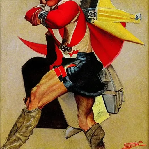 Prompt: a portrait painting of Flash Gordon. Painted by Norman Rockwell