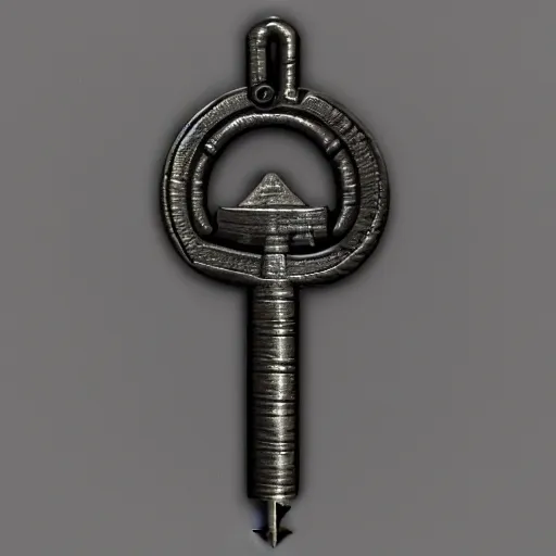 Image similar to a stylised old metal key, key is on the center, rpg game inventory item, on the white background, high poly vray, stylised textures, trending on artstation