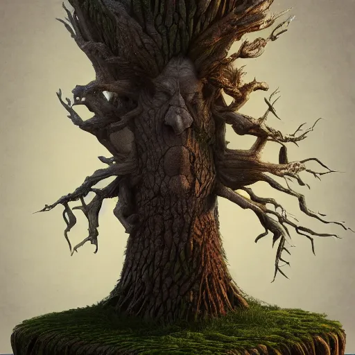 Image similar to donald trump is fused into a tree stump, hyperdetailed, artstation, cgsociety, 8 k