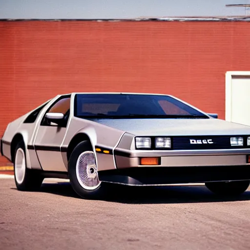 Image similar to 1985 DeLorean DMC-12 in a cinema drive-in, 1940's photography, old grain