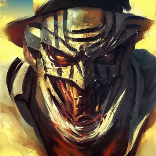 Image similar to greg manchess portrait painting of partially armored freddy krueger as overwatch character, medium shot, asymmetrical, profile picture, organic painting, sunny day, matte painting, bold shapes, hard edges, street art, trending on artstation, by huang guangjian and gil elvgren and sachin teng