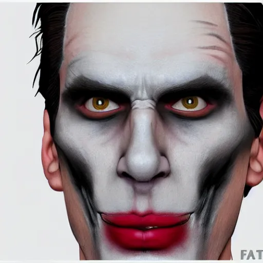 Image similar to Jerma in real life with joker makeup, realistic, very realistic, hyperrealistic, highly detailed, very detailed, extremely detailed, detailed, digital art, oil painting, trending on artstation, headshot and bodyshot, detailed face, very detailed face, extremely detailed face, HD Quality, 8k resolution