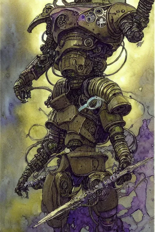 Image similar to a realistic and atmospheric watercolour fantasy character concept art portrait of a mechanized android turtle as a druidic warrior wizard looking at the camera with an intelligent gaze, very muted colors, by rebecca guay, michael kaluta, charles vess and jean moebius giraud