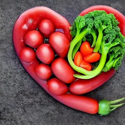 Image similar to a heart made out of vegetables, realistic, very detailed,