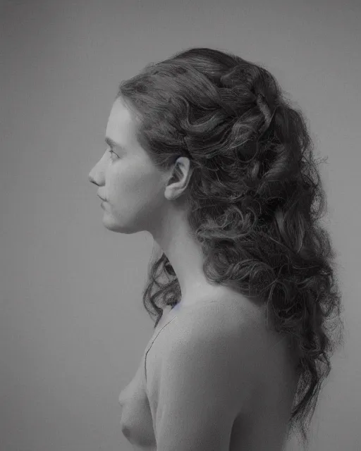 Image similar to a woman's face in profile, long hair made of intricate decorative ivy, in the style of the dutch masters and gregory crewdson, dark and moody