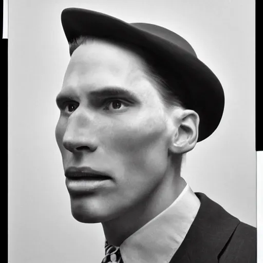 Image similar to A photograph portrait of Jerma985 wearing a suit with and fedora in the 1950s, taken in the early 1950s, grainy, taken on a 1950s Kodak Camera, realistic, hyperrealistic, very realistic, highly detailed, very detailed, extremely detailed, detailed, digital art, trending on artstation