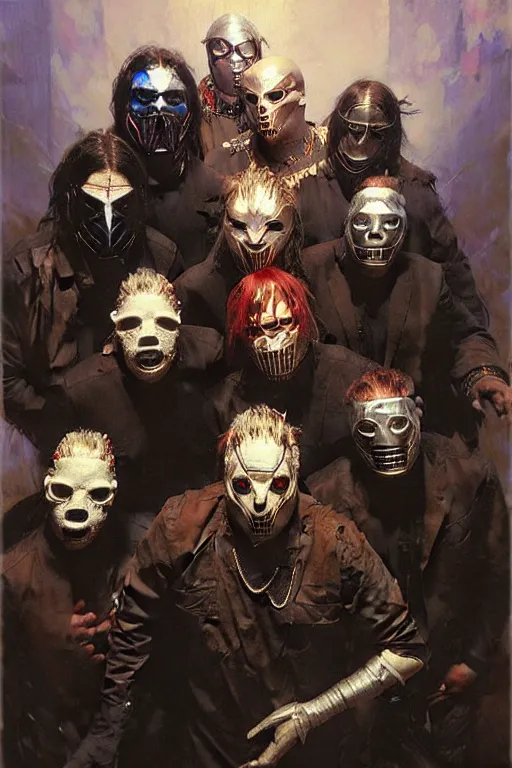 Image similar to slipknot band portrait dnd, painting by gaston bussiere, craig mullins, greg rutkowski, yoji shinkawa