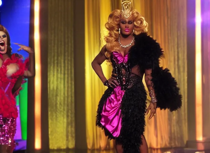 Image similar to broadcast still of jordan peterson in a dress as a contestant of ru paul's drag race, 4 k