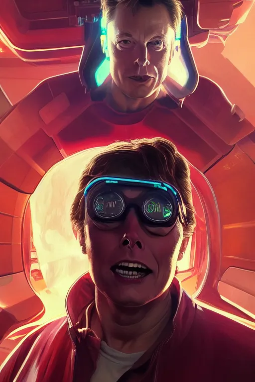 Image similar to elon musk as marty mcfly, realistic portrait, symmetrical, highly detailed, digital painting, artstation, concept art, smooth, sharp focus, illustration, cinematic lighting, art by artgerm and greg rutkowski and alphonse mucha