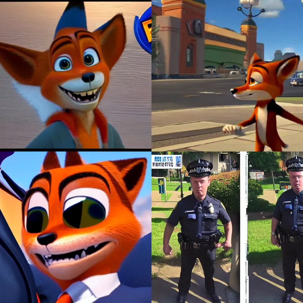 Prompt: nick wilde commiting police brutality, bodycam footage, highly detailed