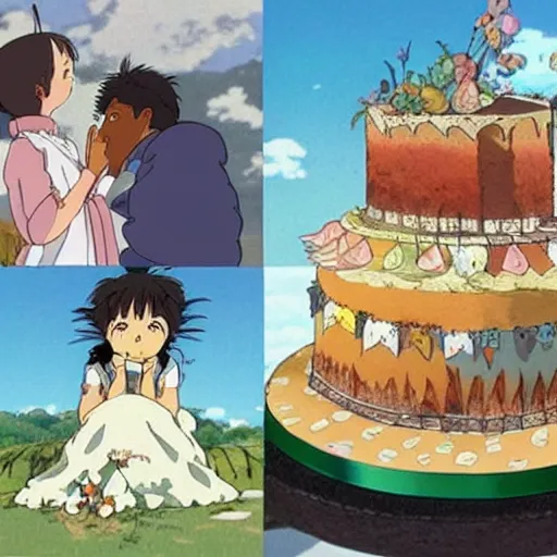 Image similar to a delicious cake, studio ghibli