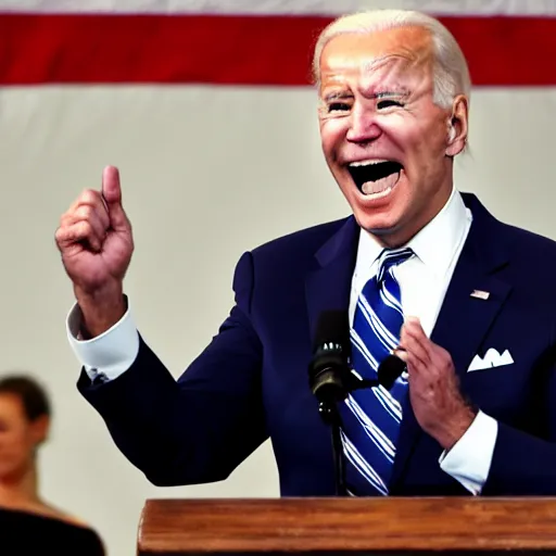 Prompt: Joe biden screaming with his mouth extremly wide open.