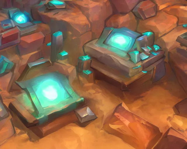 Image similar to screenshot of a chest full of ingots and gems and precious in a ps 5 videogame, concept art, architecture design, pyramids style, rtx, nvidia, renderer, stunning graphics