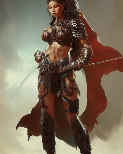 Prompt: full body portrait of a beautiful female warrior by Stanley Artgerm Lau, WLOP, Rossdraws, frank frazetta, Andrei Riabovitchev, Marc Simonetti, tranding on artstation