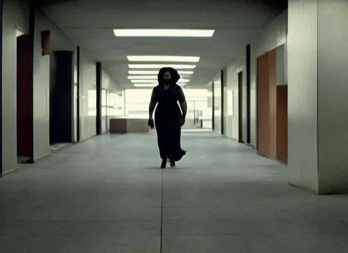 Prompt: cinematic shot of octavia spencer being chased by walter white in a strange defunct abandoned mall, iconic scene from the paranoid thriller sci fi film directed by stanley kubrick, 2 4 mm anamorphic lens, backlit, moody strange cinematography, beautiful composition, color theory, leading lines, photorealistic, highly detailed scene moody lighting