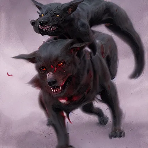 Image similar to demon dog cerberus, painted by greg rutkowski