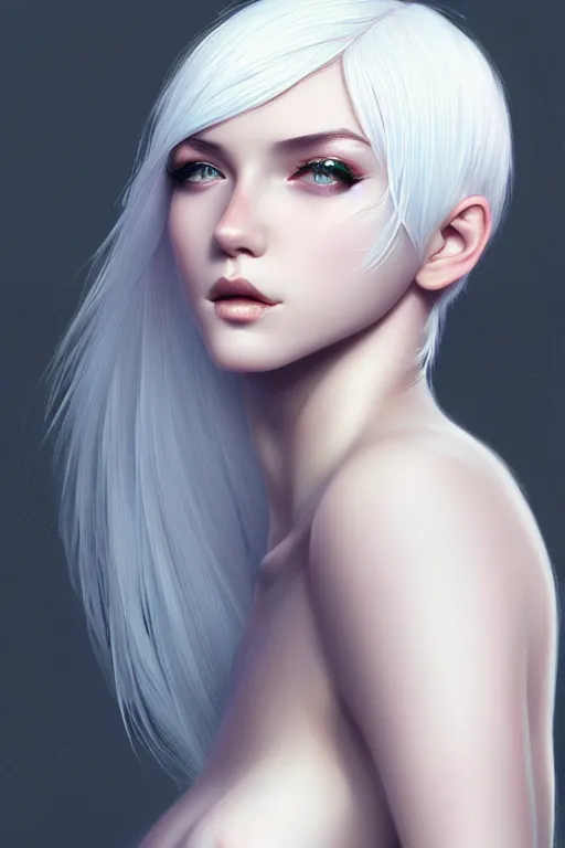 Image similar to teen girl, few speckle skin, tatoo, white hair, gorgeous, amazing, elegant, intricate, highly detailed, digital painting, artstation, concept art, sharp focus, illustration, art by Ross tran and kuvshinov