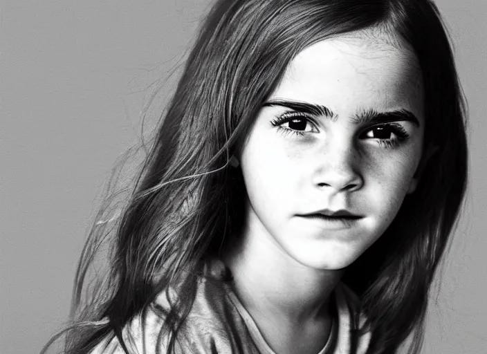 Image similar to professional fine detailed photo portrait of young emma watson from makhachkala, dagestan. kid emma watson in the postsoviet suburbia, iphone photo, instagram, black and white - - cfg _ scale 7