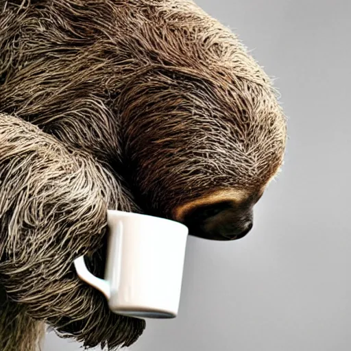 Prompt: photograph of a sloth drinking coffee, colorful, Epic, detailed, funny,