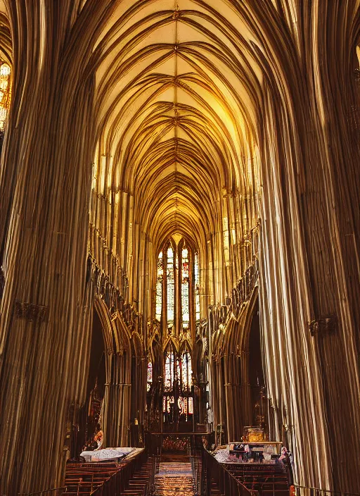Image similar to a 3 5 mm photo of the interior of a gorgeous gothic cathedral, bokeh, canon 5 0 mm, cinematic lighting, dramatic, film, photography, golden hour, depth of field, award - winning, 3 5 mm film grain, retro, film, kodachrome