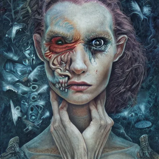 Image similar to stranger psycho by alexandera fomina, julie heffernan, 8 k, hyper detailed.