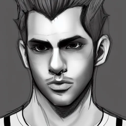 Prompt: a young man, black and white hair, by rinotuna in artstation