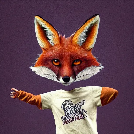 Image similar to A fox wearing a t-shirt and jeans, energetic, dynamic, digital art, highly detailed, FurAffinity, digital fantasy art, 3d