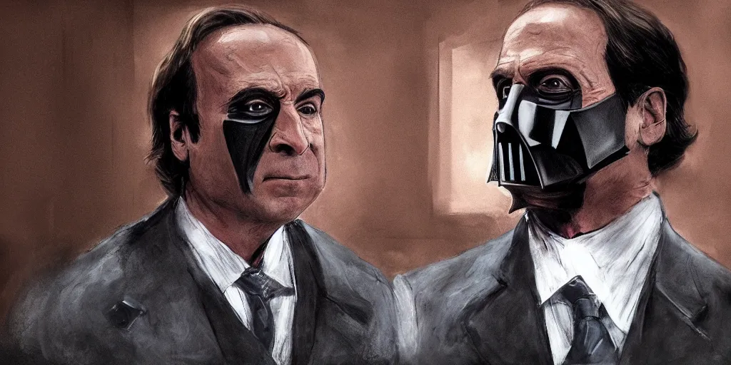 Image similar to Saul Goodman is Darth Vader's lawyer in court, photorealistic art, 4K