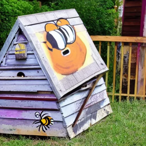 Prompt: a beehive that has been painted on by children