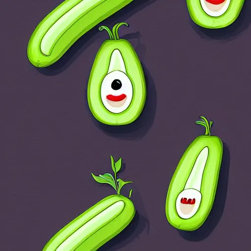 Prompt: A cucumber with a lil smile face, very cute, digital art, smooth