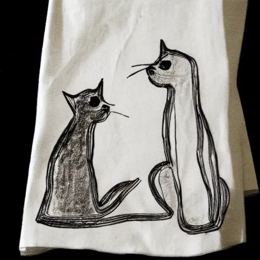 Image similar to One-line drawing on a napkin of cats and dogs living together