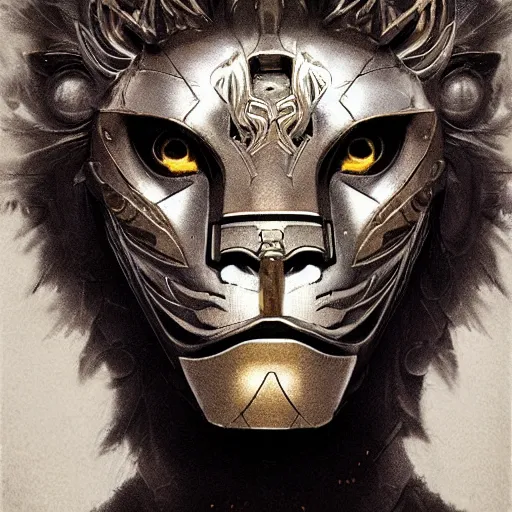 Image similar to Very very very very highly detailed epic photo of face with lion venetian mask, intricate, dystopian, sci-fi, extremely detailed, digital painting, artstation, concept art, smooth, sharp focus, illustration, intimidating lighting, incredible art by Vincent di Fate