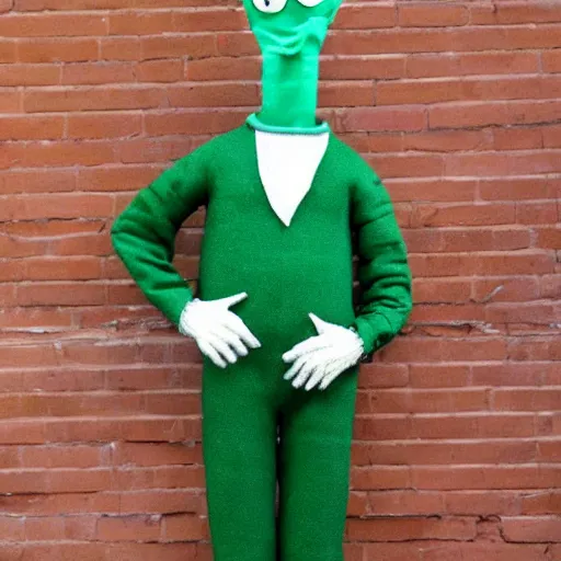 Prompt: gumby as a real human