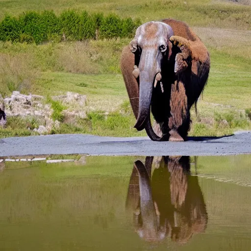 Image similar to wooly mammoth in a pond