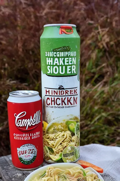 Image similar to campbell's chicken noodle hard seltzer.