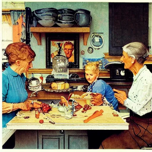 Prompt: the platonic ideal of grandmas kitchen, norman rockwell