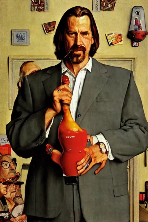 Image similar to The Dude from the movie The big Lebowski painted by Norman Rockwell